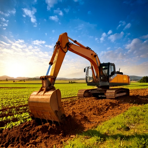 Excavator on farmland